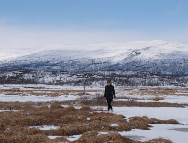 Walking with permafrost on the site of Abisko. The permafrost have thawn for a meter in this location, Stordalen, 2022. Photo by Yongmei Gong